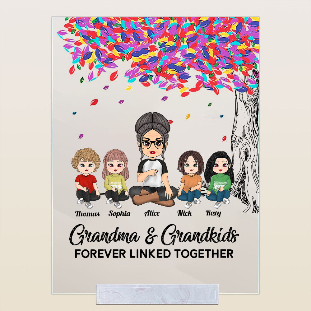 Personalized Grandma And Grandkids Forever Linked Together Acrylic Plaque - Custom Gift For Mom Grandma Gigi
