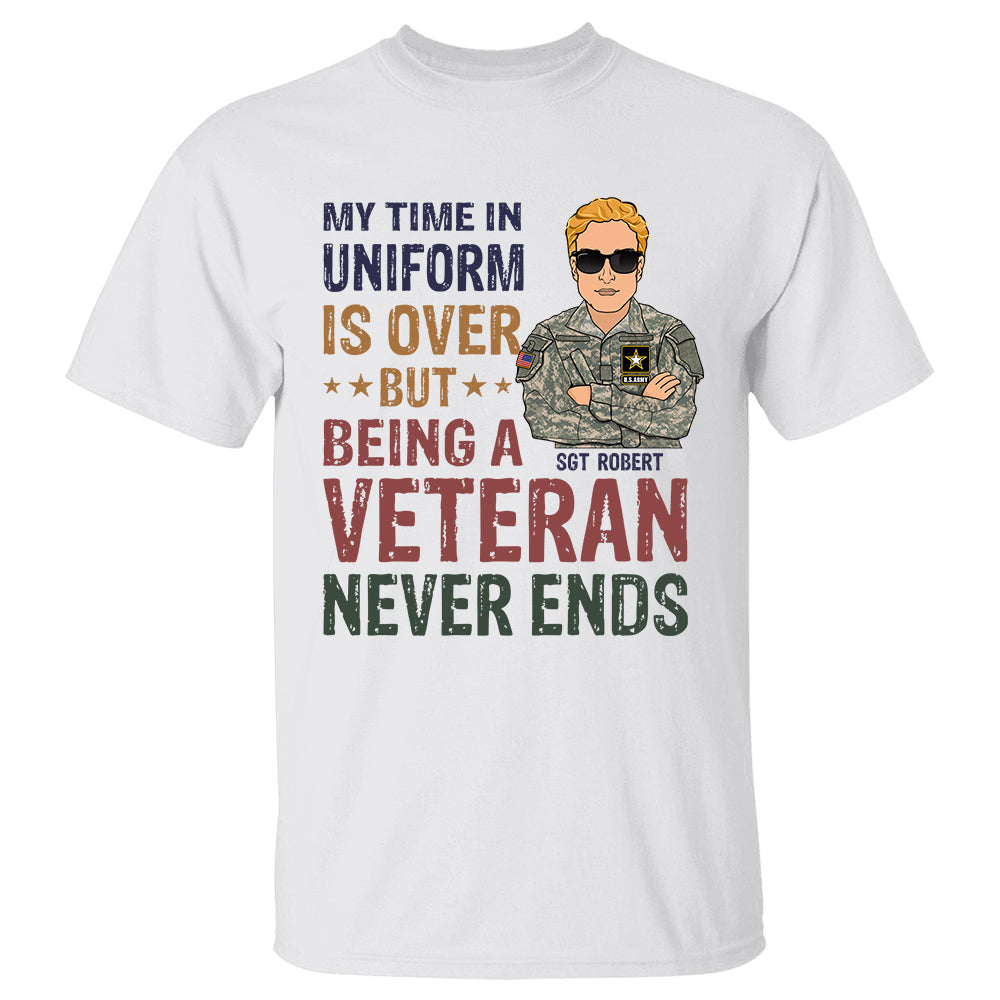 My Time In Uniform Is Over But Being A Veteran Never Ends Vintage Personalized Branch Name Shirt For Veteran H2511