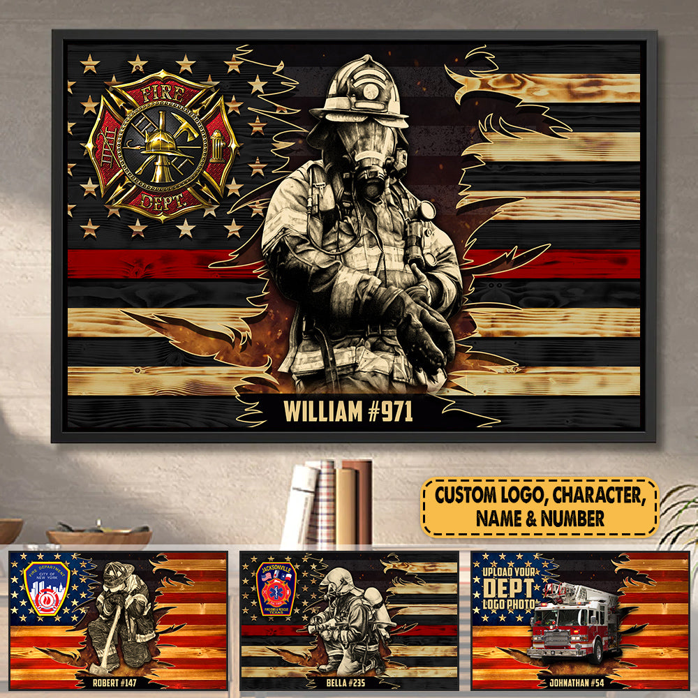 Personalized Poster Canvas For Firefighter Custom Logo Name Number Poster Canvas For Firefighter Half Thin Red Line Fireman K1702
