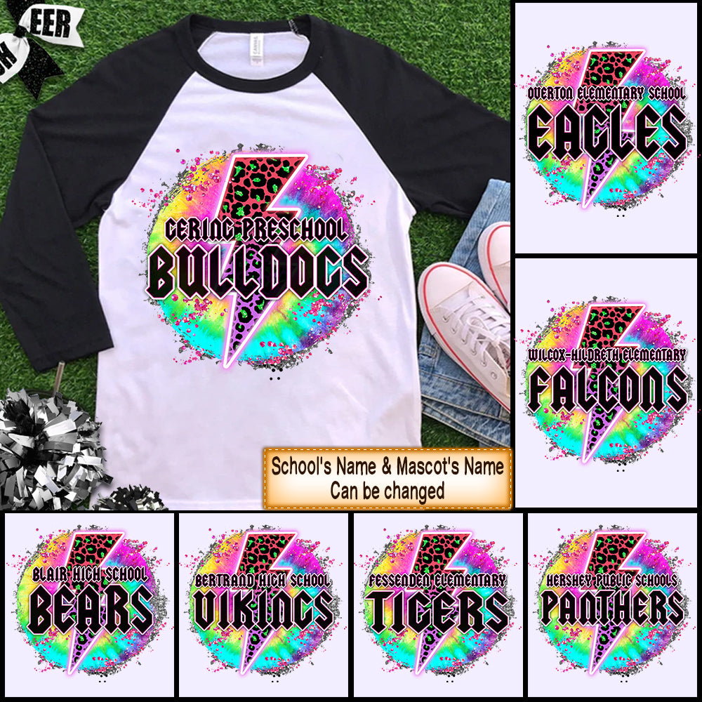 Personalized Shirt School Mascot Name Leopard Lightning Bold Tiedye Glitter Shirt Sport Shirt Hk10