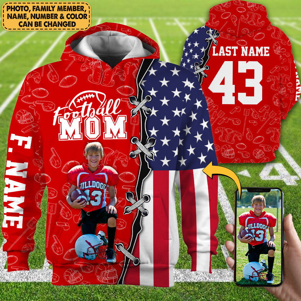 Personalized American Flag Football Mom Dad All Over Print Shirt For Football Mom Dad Sport Family Game Day Shirt H2511