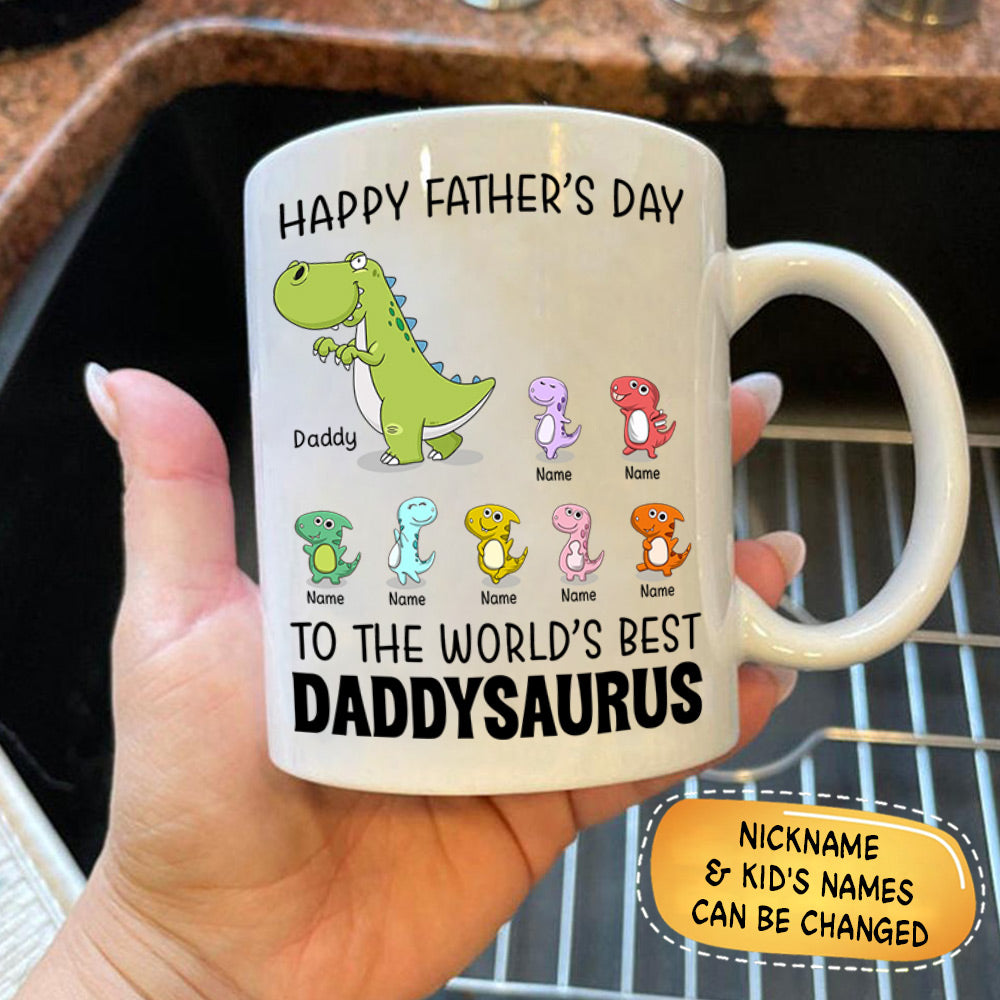 Happy Father's Day To The World's Best Grandpasaurus Custom Mug