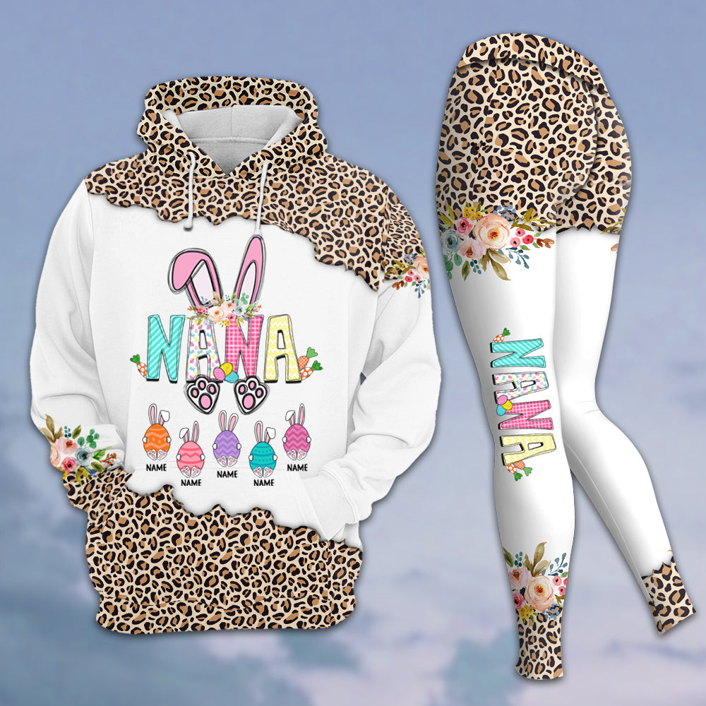 Nana Bunny With Her Little Grandkids Eggs Easter Personalized All Over Print, 3D Hoodie, Tanktop, And Legging Set For Grandma