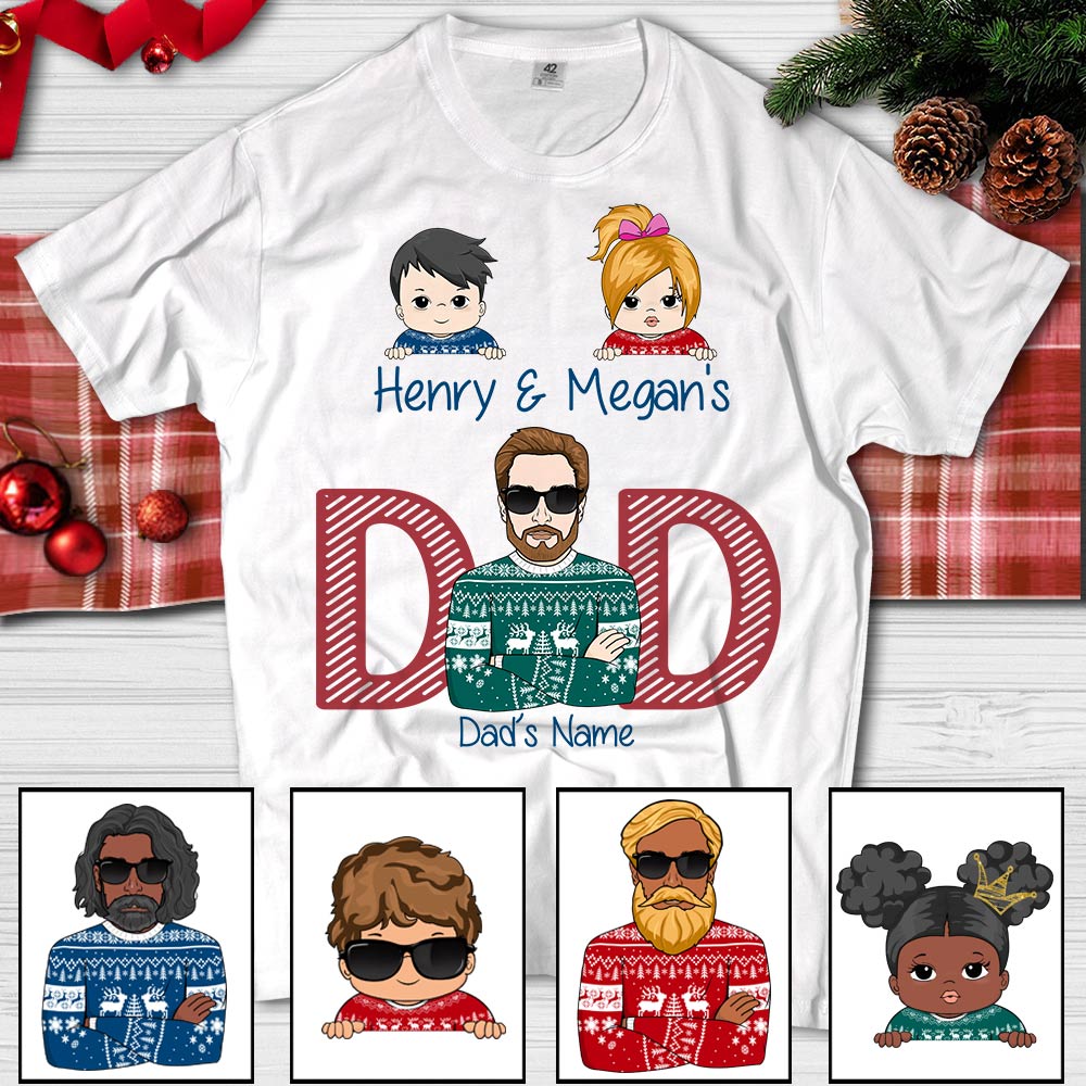 Dad Chrismas Style Shirt Funny Dad With Kids Name Shirt