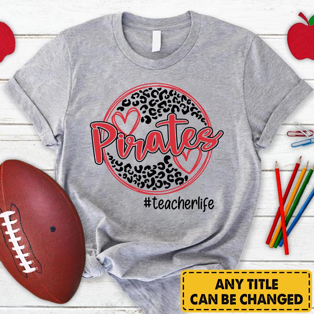 Personalized Pirates Circle Leopard T-Shirt For Teacher