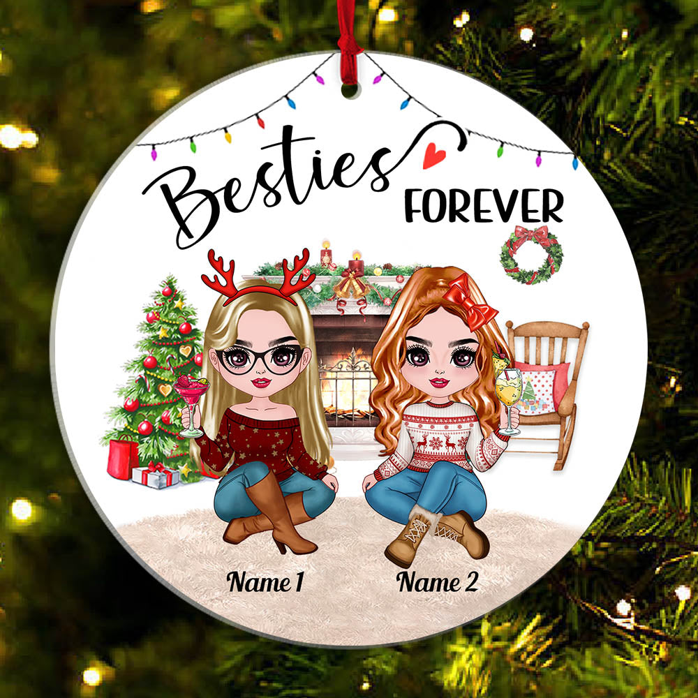 Personalized Ornament Gift For Best Friend - Custom Ornaments Gift For Besties - Sisters Forever With Wings Christmas Ornament