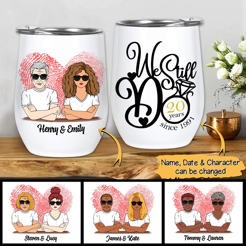 We Still Do, Clip Art Couples Print, Personalized Wine Tumbler For Husband And Wife, Name And Character Can Be Changed
