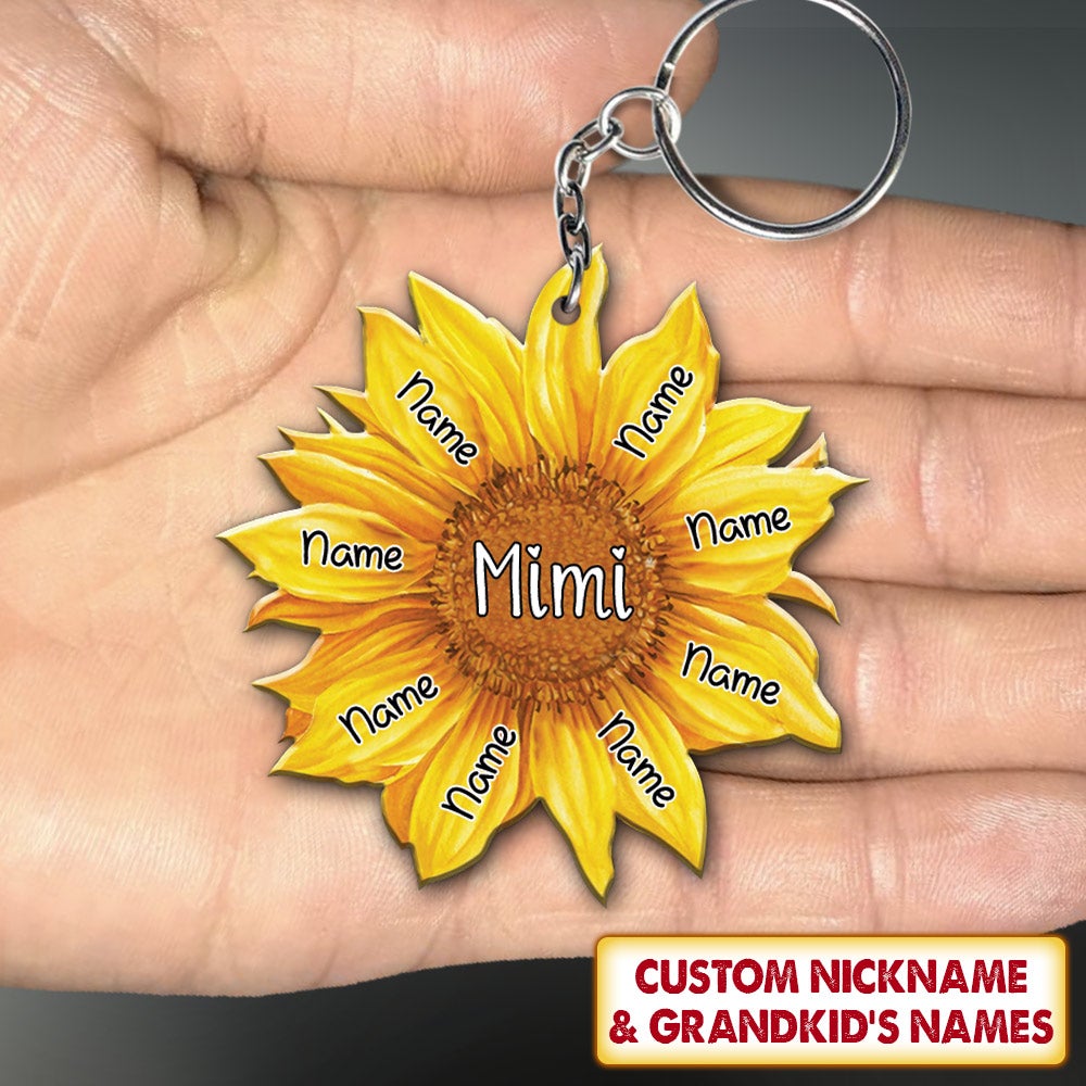 Personalized Grandma Sunflower Keychain Mimi With Grandkids Name Sunflower Flat Acrylic Keychain