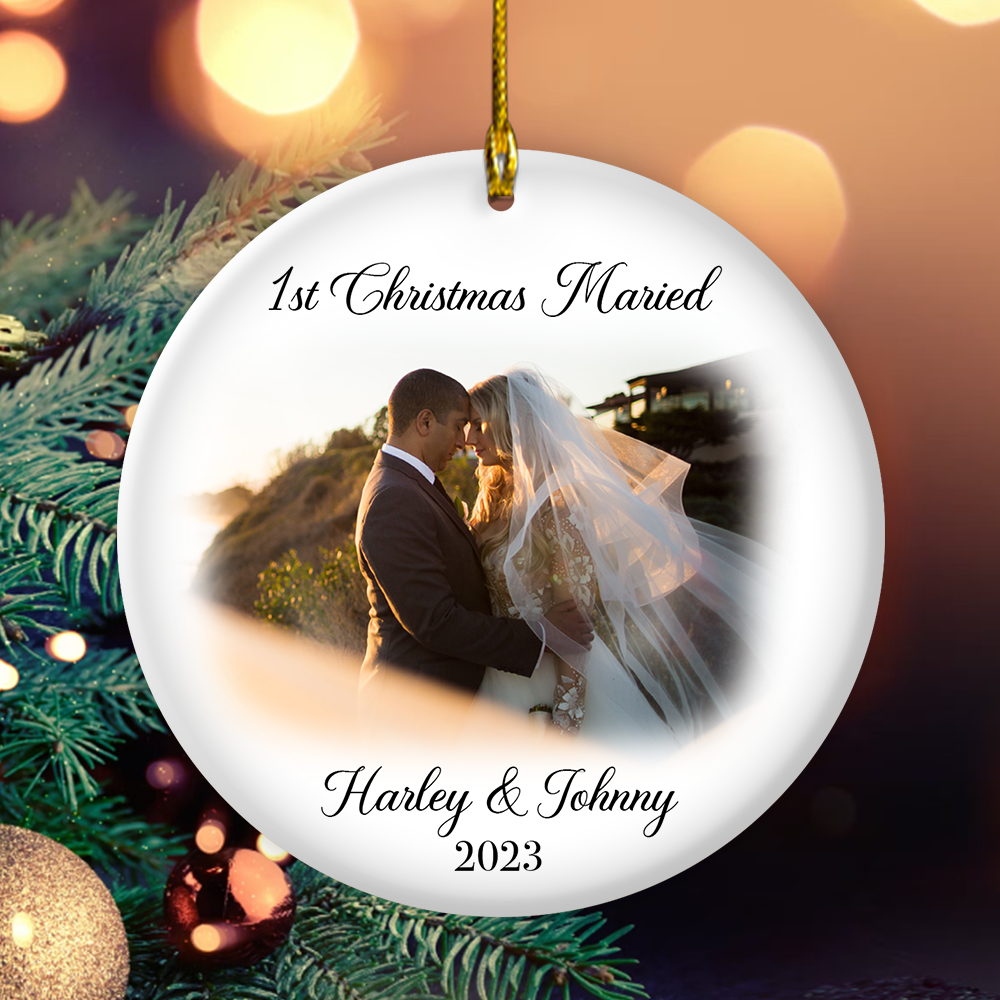 First Christmas Married Personalized Photo Ornaments, Mr And Mrs Wedding Gift