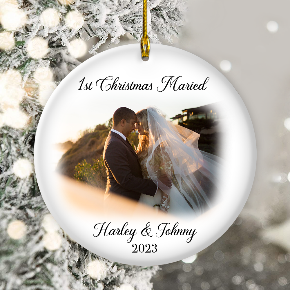 First Christmas Married Personalized Photo Ornaments, Mr And Mrs Wedding Gift