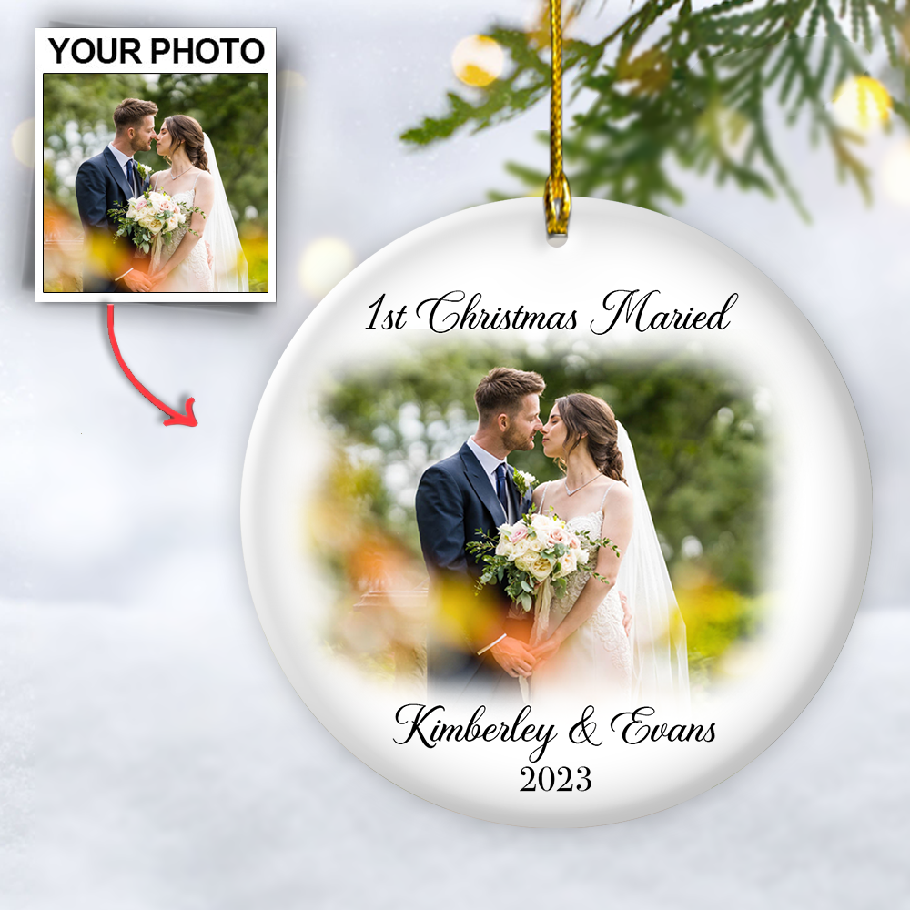 First Christmas Married Personalized Photo Ornaments, Mr And Mrs Wedding Gift