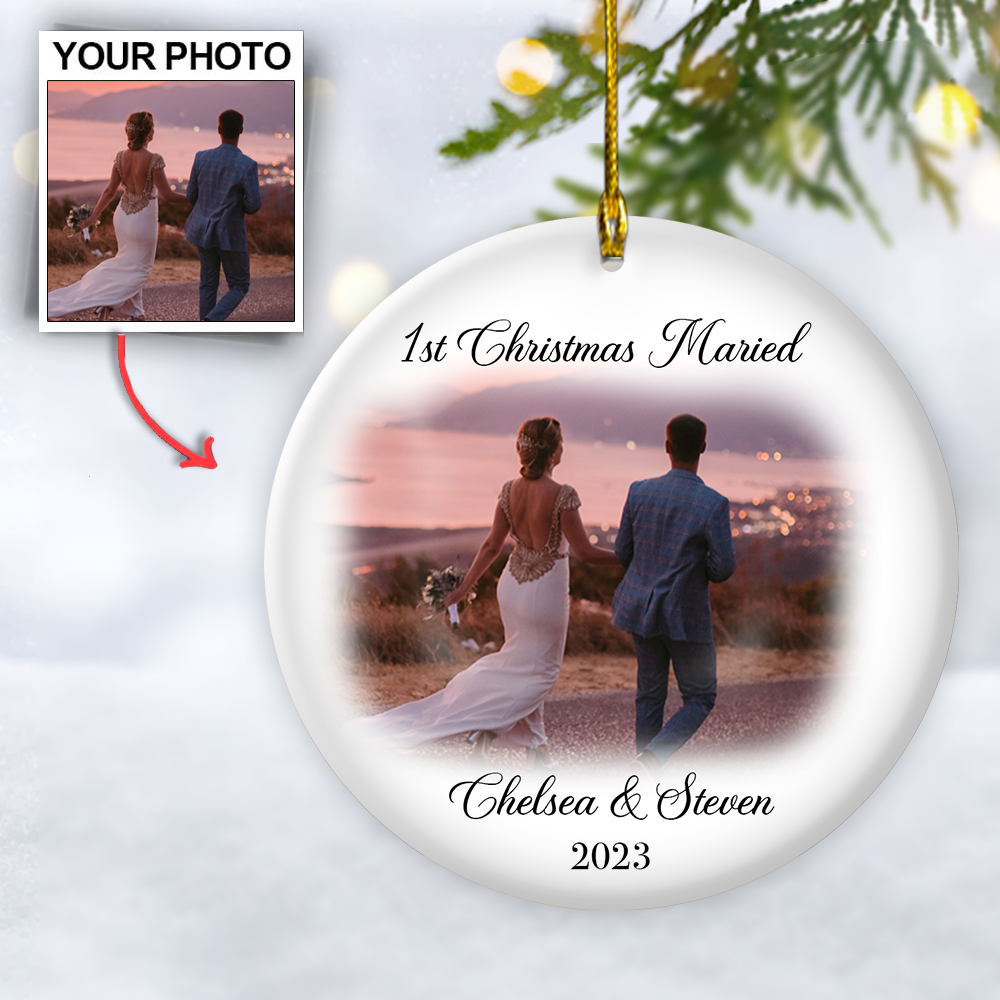 First Christmas Married Personalized Photo Ornaments, Mr And Mrs Wedding Gift