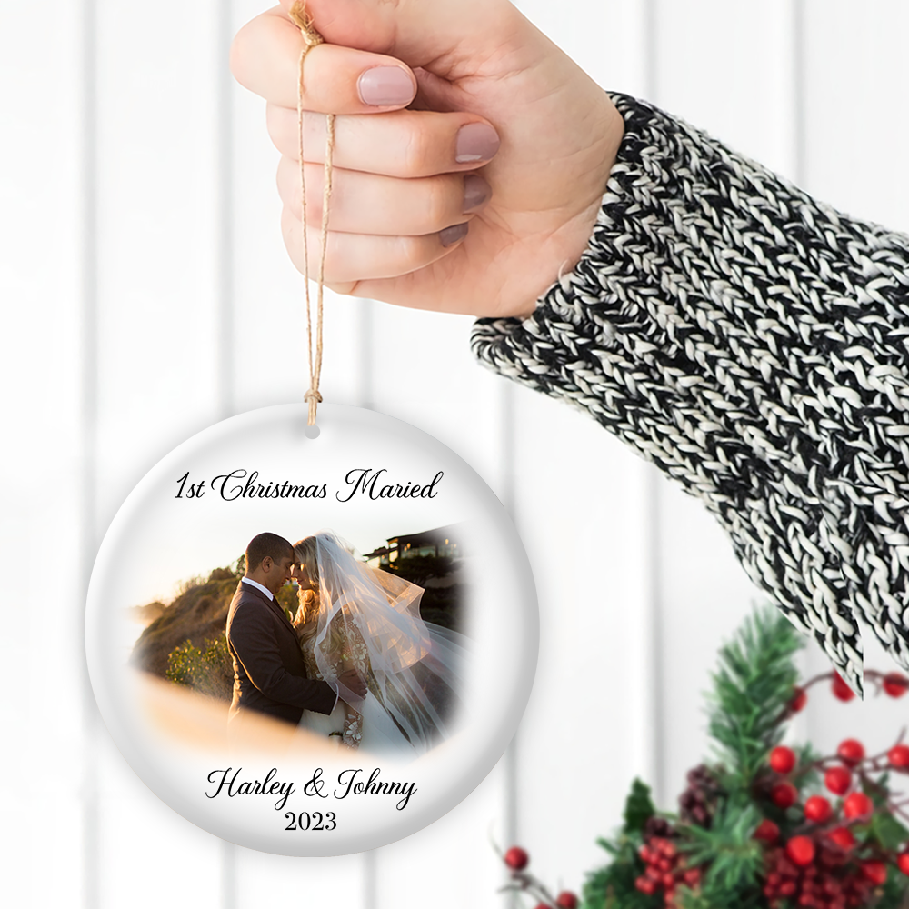 First Christmas Married Personalized Photo Ornaments, Mr And Mrs Wedding Gift