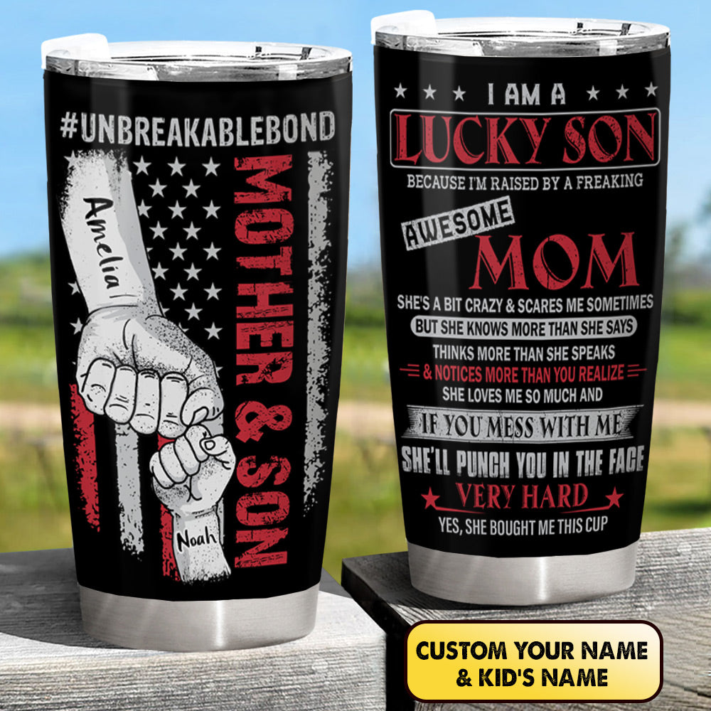 Lucky Son Of An Awesome Mom - Personalized Tumbler Cup