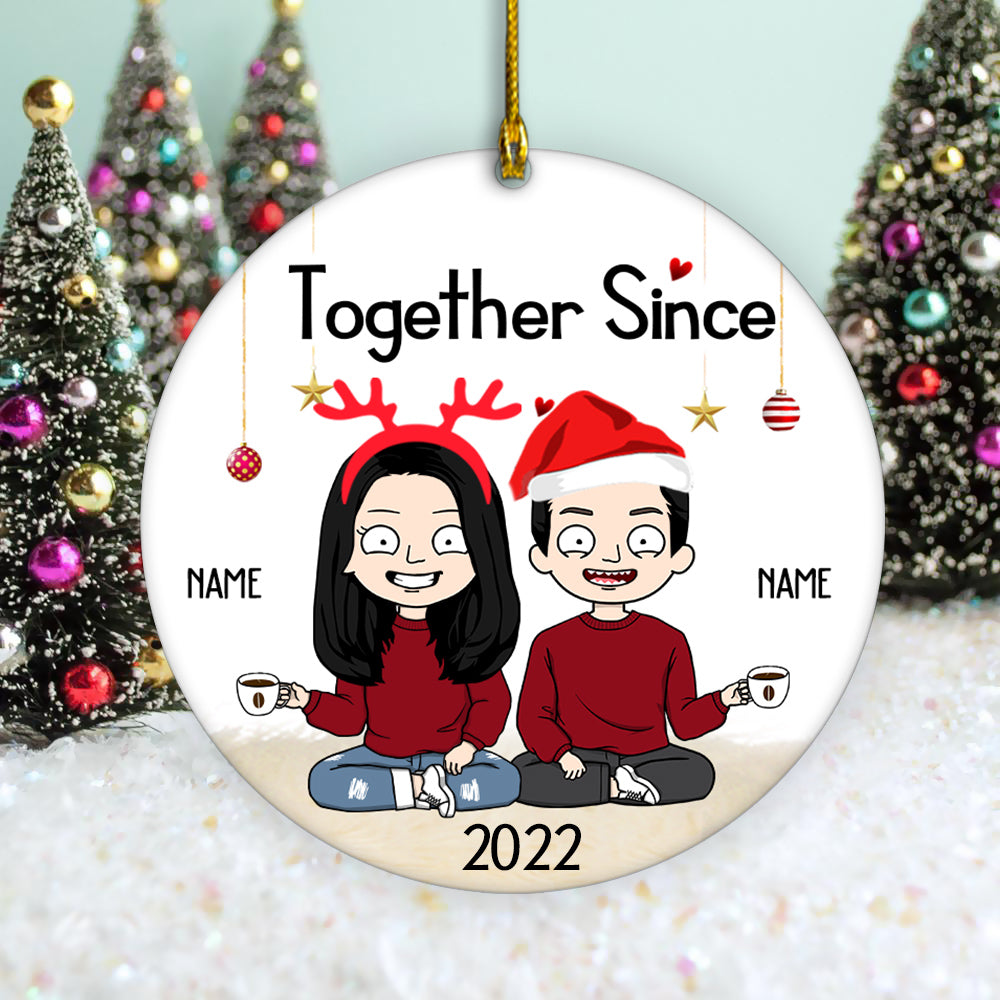Custom Couple Ornament Doll Couple Sitting Christmas Gift For Him For Her Personalized Circle Ornament