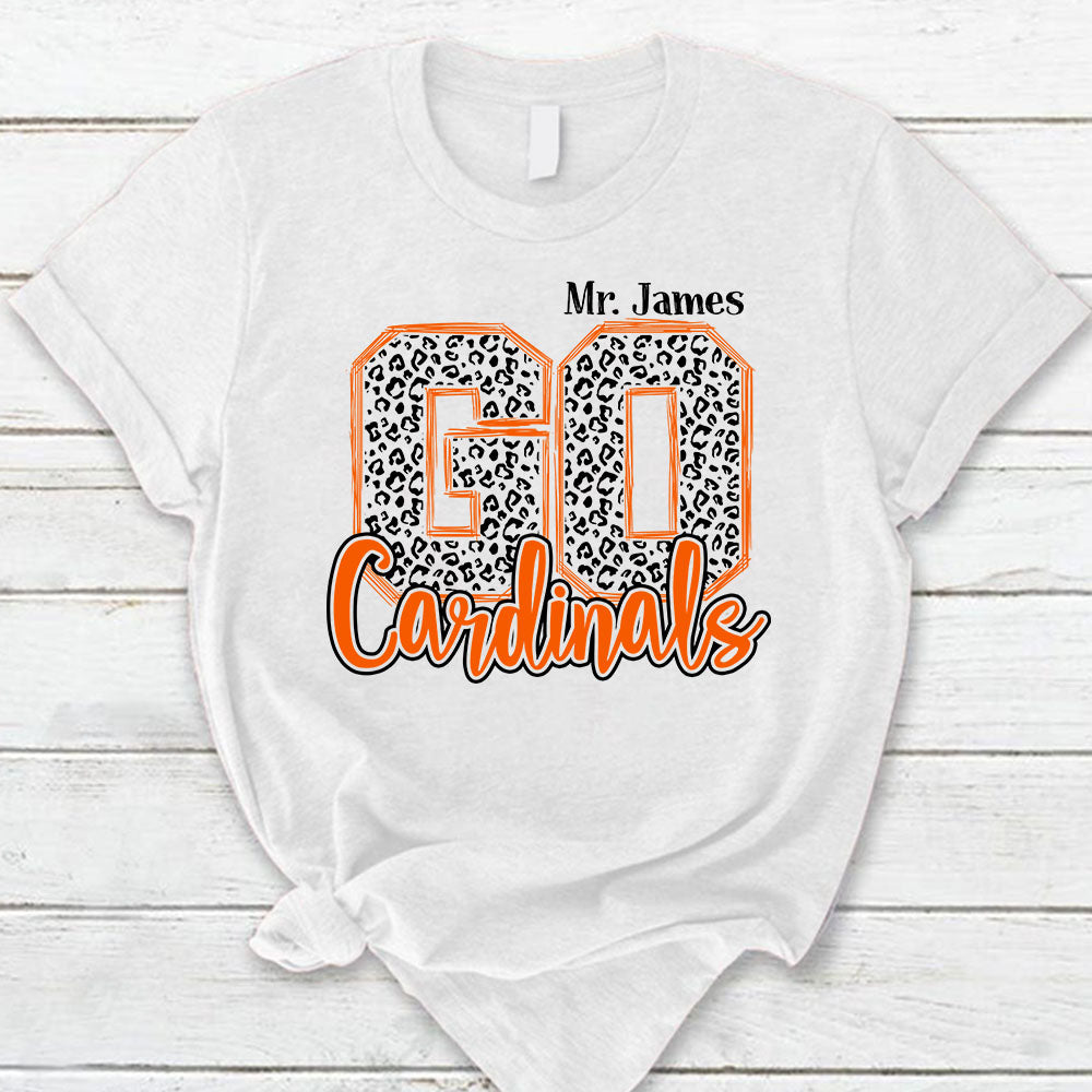 Personalized Go Cardinals Leopard Custom Name T-Shirt For Teacher