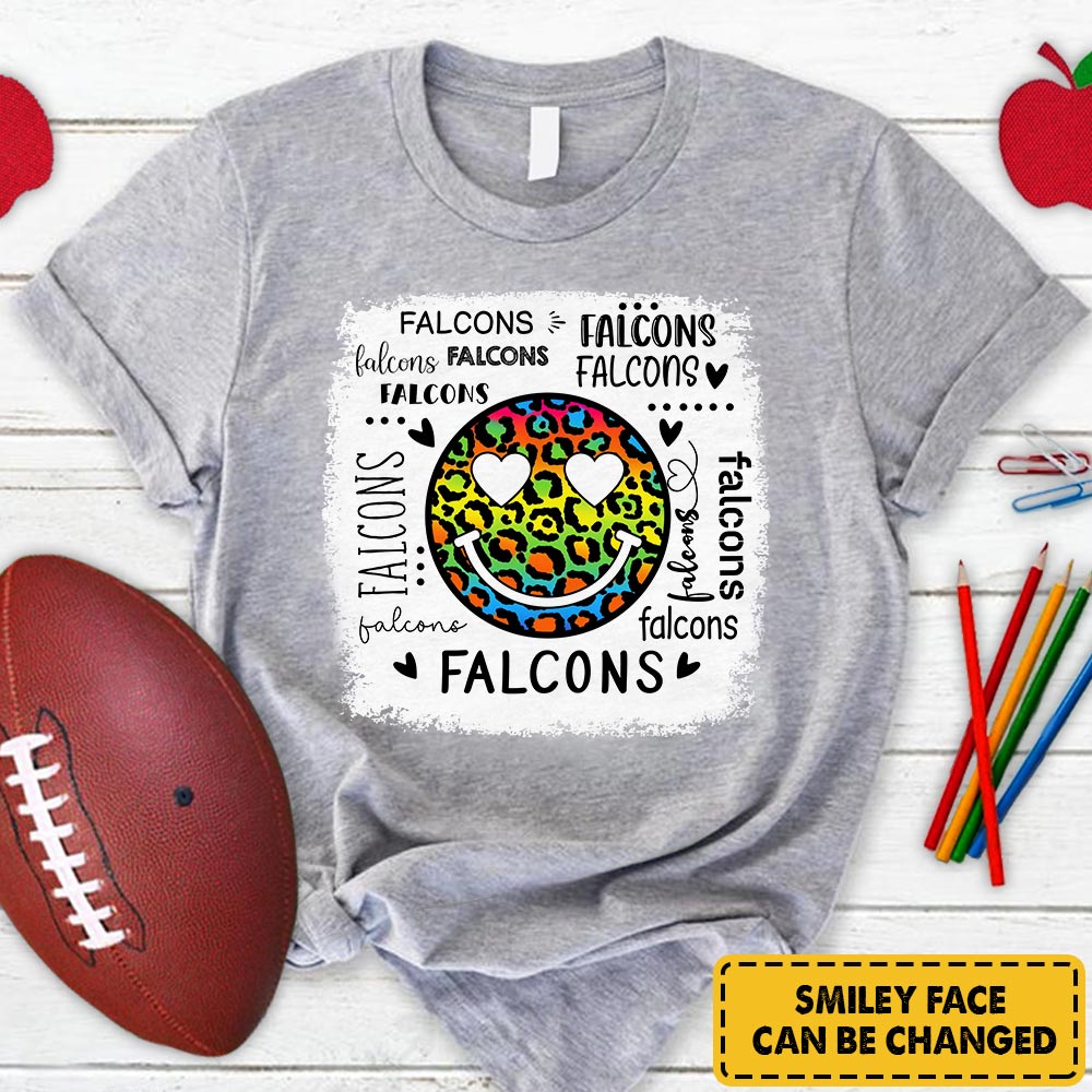 Personalized Falcons Colorful Leopard Smiley Face T-Shirt For Teacher