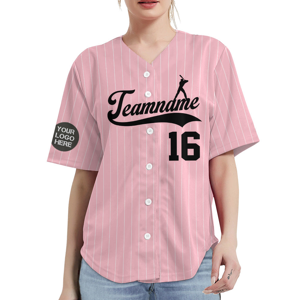 Custom Logo Name Number Pink Pinstripe Baseball Jersey