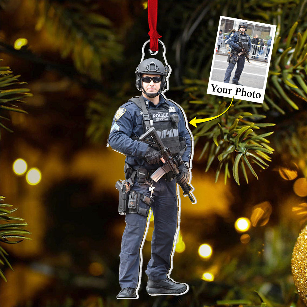 Custom Photo Police Acrylic Ornament Gift For Police Family