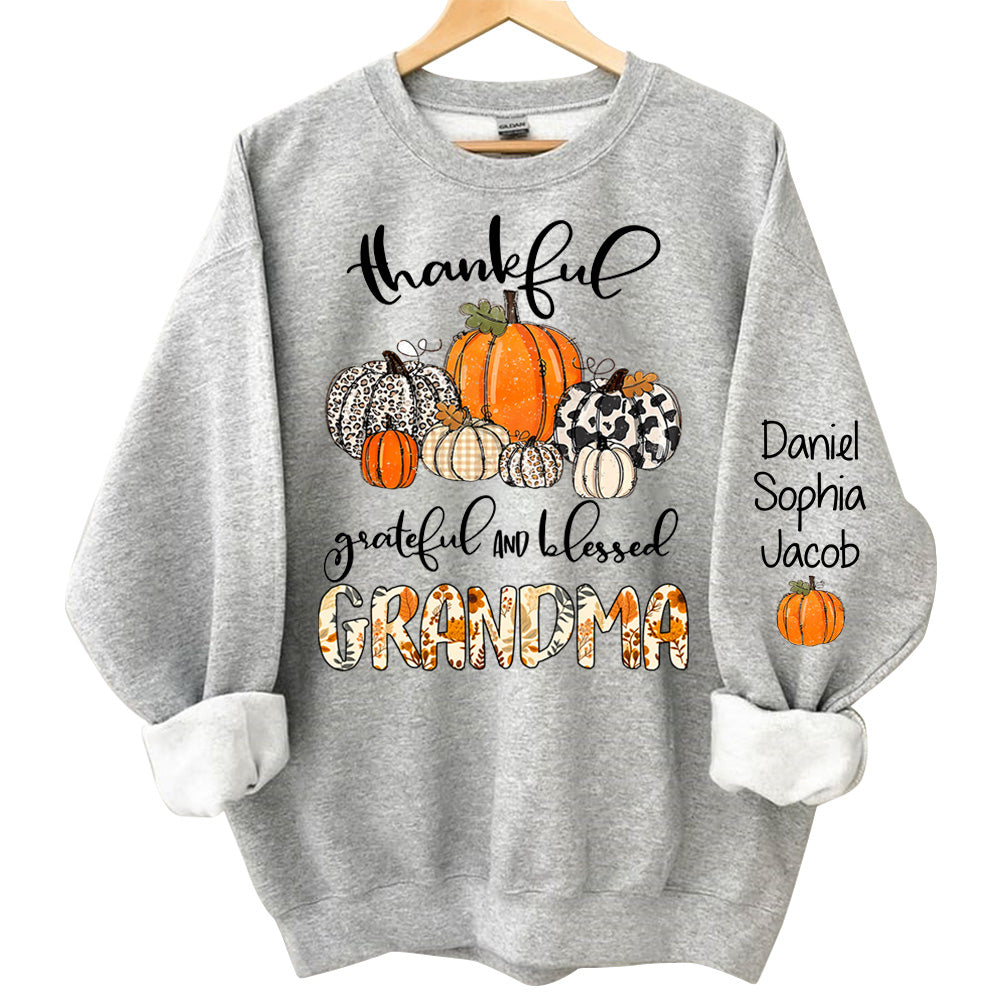 Thankful Grateful Blessed Grandma Personalized Sweatshirt