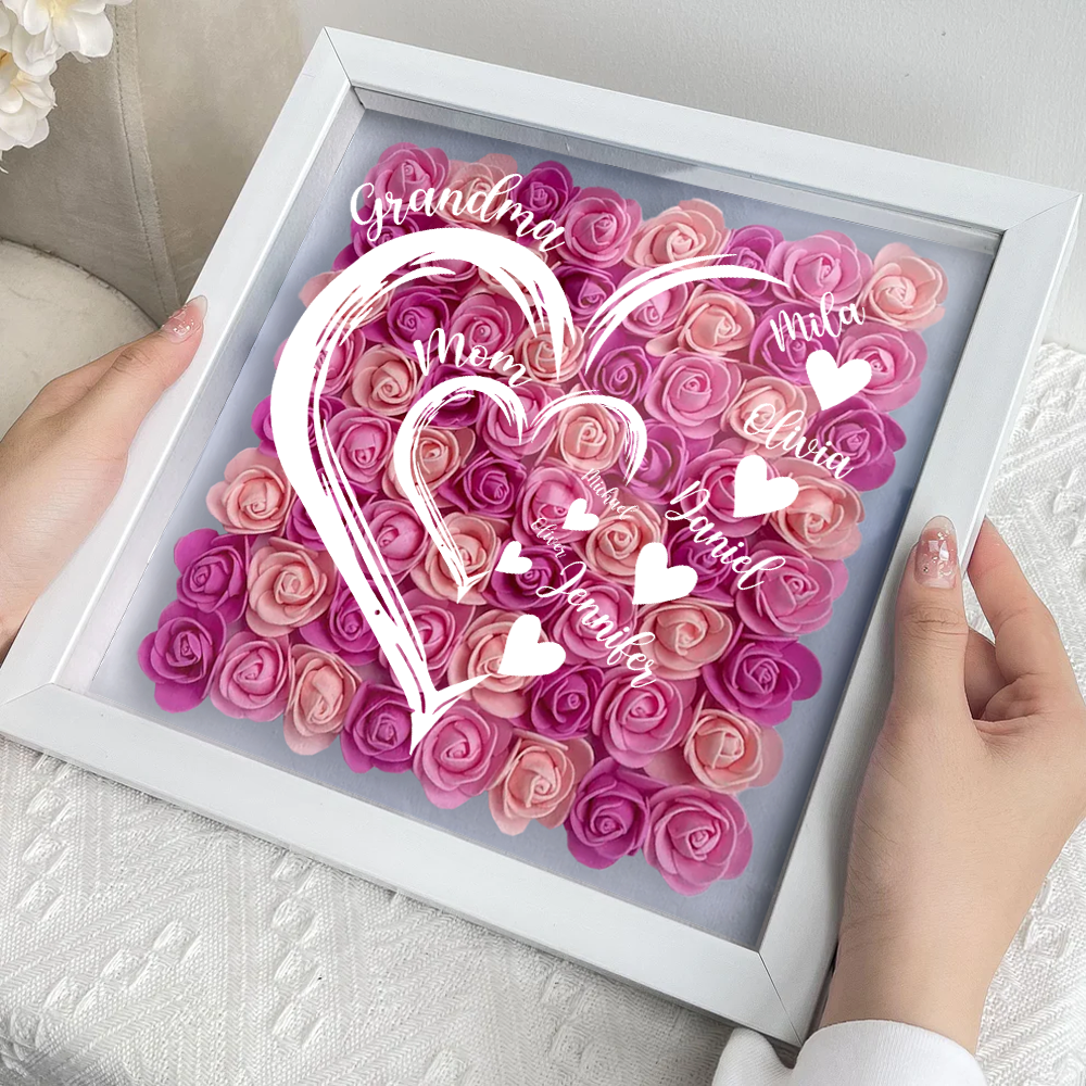 Grandma Hearts Mommy Hearts - Personalized Flower Shadow Box