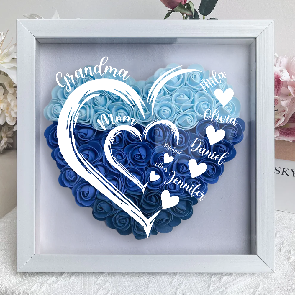 Grandma Hearts Mommy Hearts - Personalized Flower Shadow Box