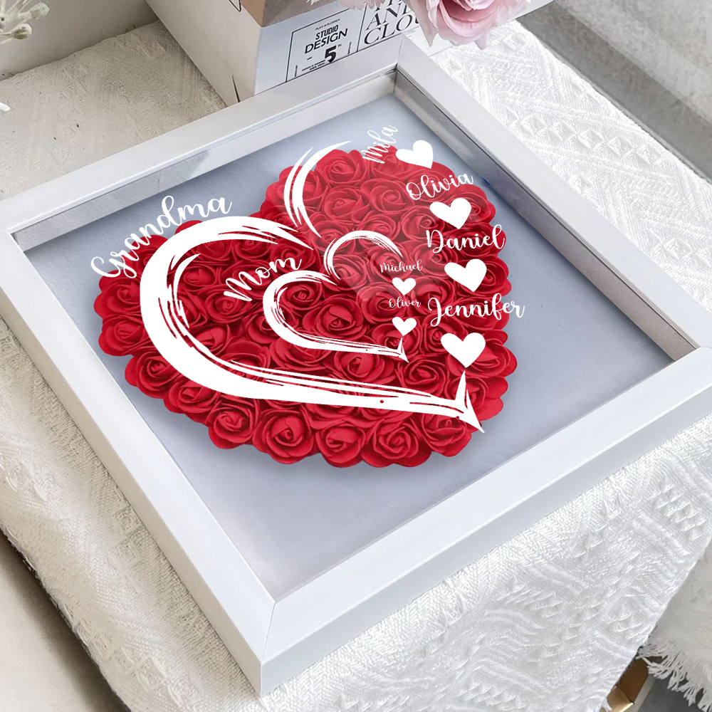 Grandma Hearts Mommy Hearts - Personalized Flower Shadow Box