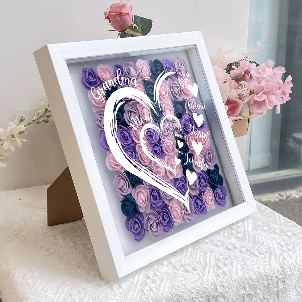 Grandma Hearts Mommy Hearts - Personalized Flower Shadow Box
