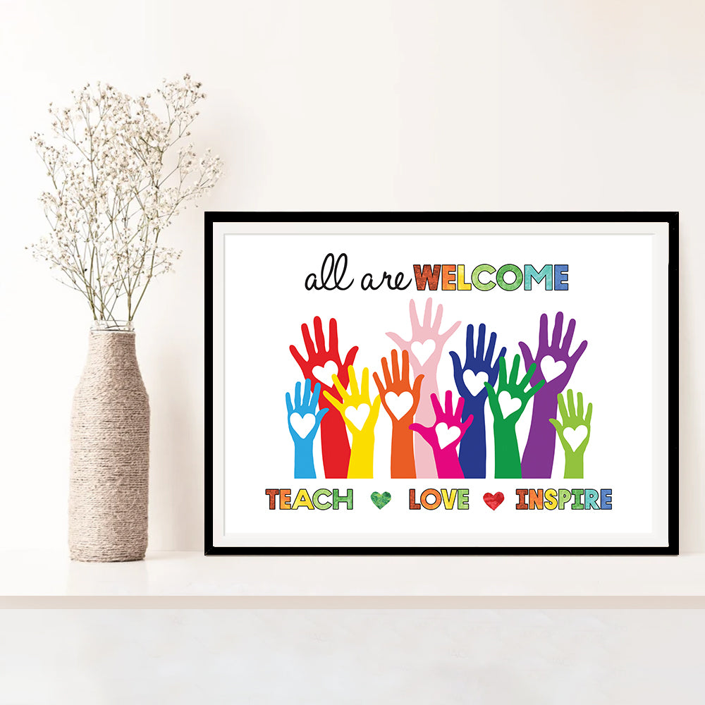 Personalized Canvas Gift For Teacher - Custom Gifts For Teacher - All Are Welcome Teach Love Inspire Poster Canvas