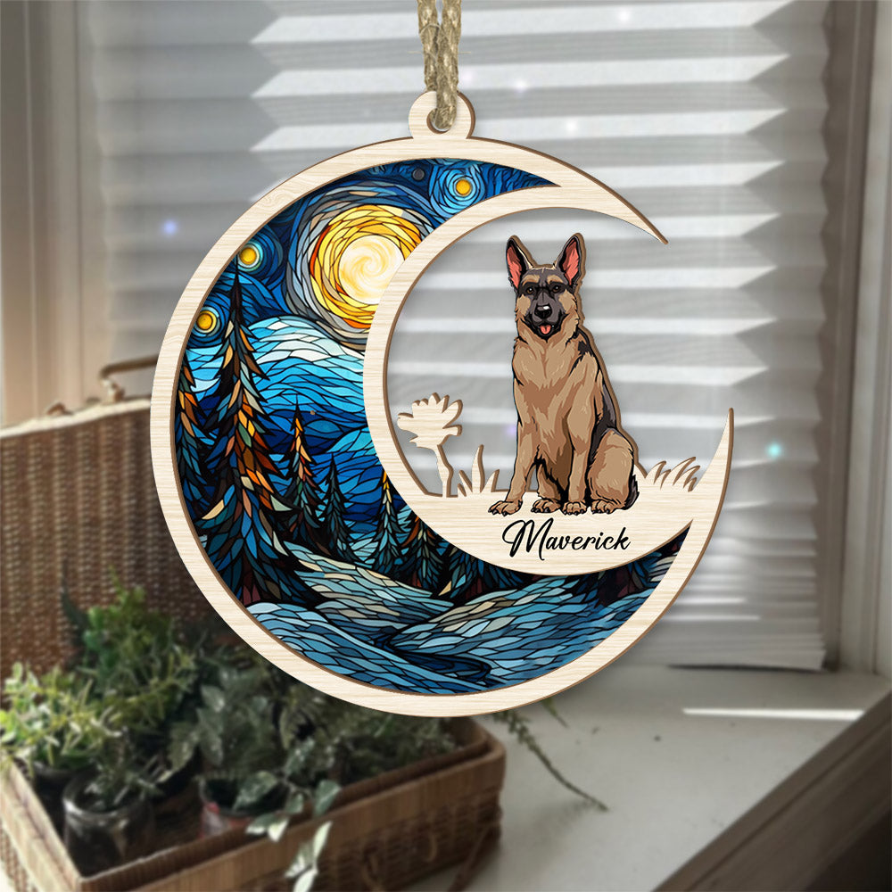 Dog Suncatcher Personalized Ornament - Handmade Custom Name And Dog Breed Decor, Engraved Dog Lovers Gift