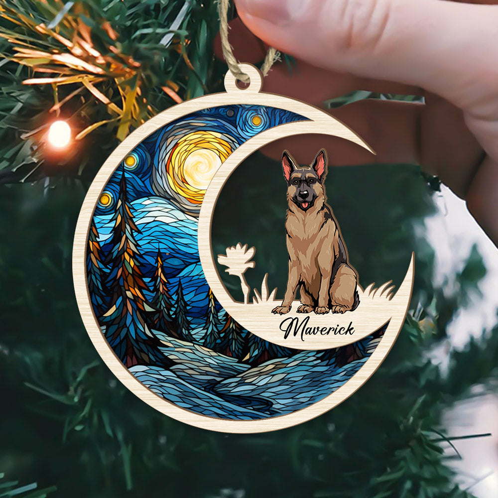 Dog Suncatcher Personalized Ornament - Handmade Custom Name And Dog Breed Decor, Engraved Dog Lovers Gift