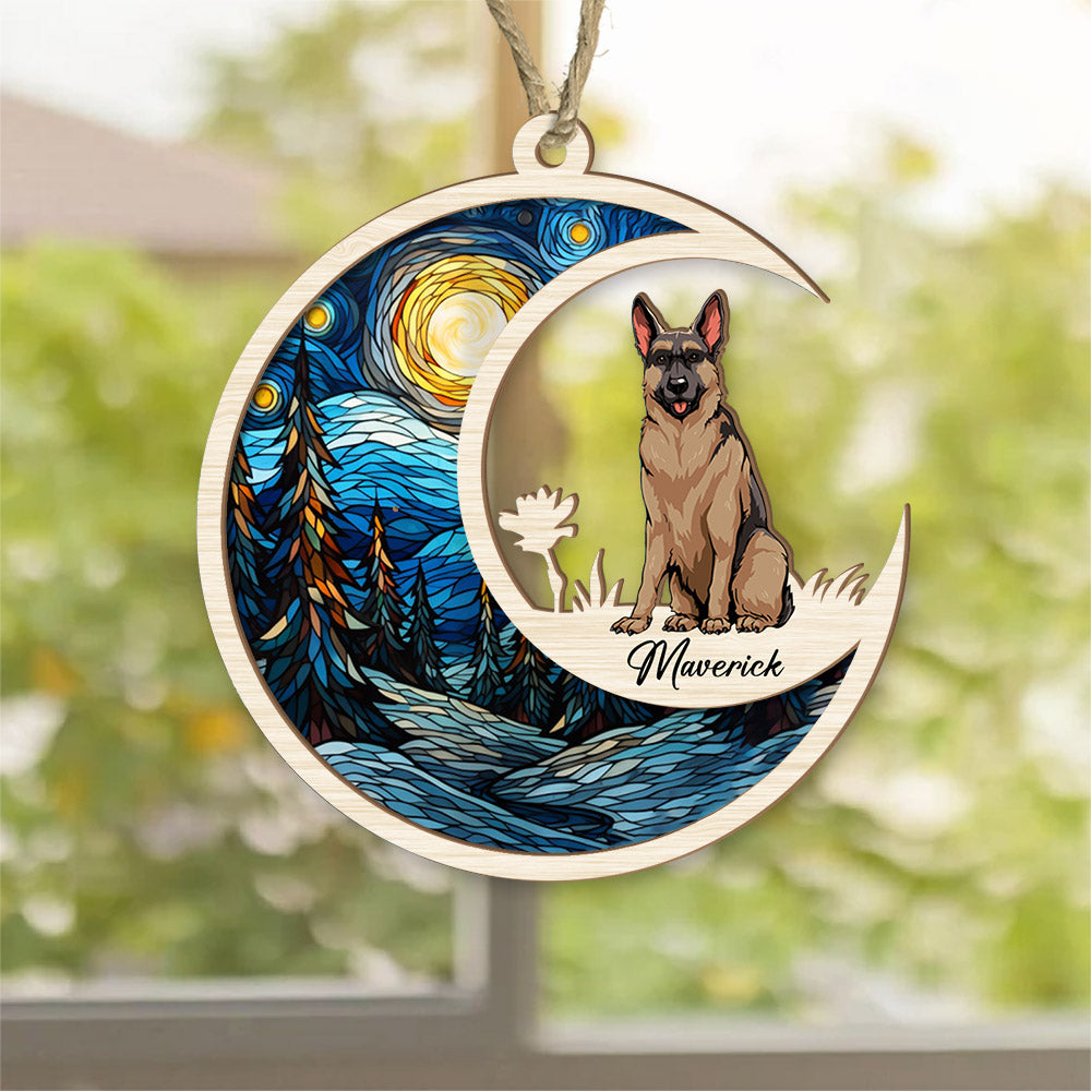 Dog Suncatcher Personalized Ornament - Handmade Custom Name And Dog Breed Decor, Engraved Dog Lovers Gift