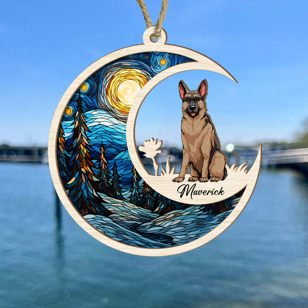 Dog Suncatcher Personalized Ornament - Handmade Custom Name And Dog Breed Decor, Engraved Dog Lovers Gift