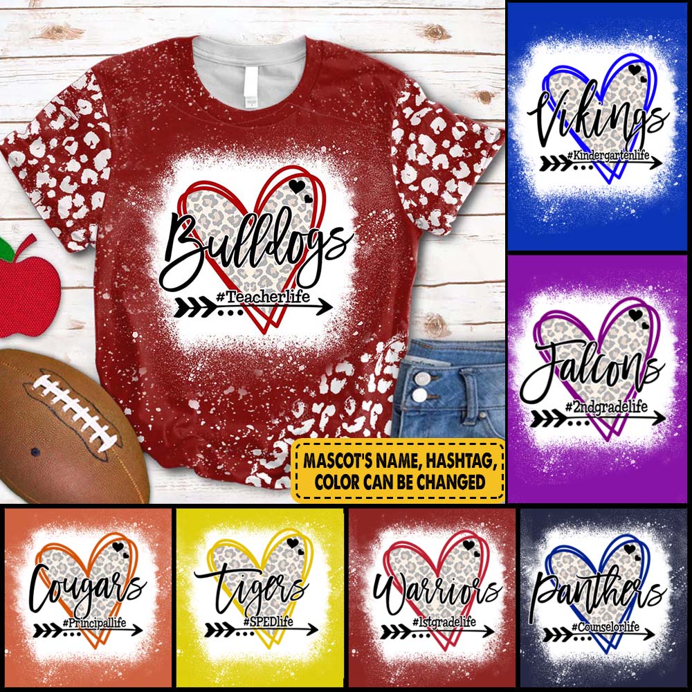 Personalized Shirt School Mascot School Spirit Leoard Heart Teacher Life Bleach All Over Print Shirt For Teacher H2511