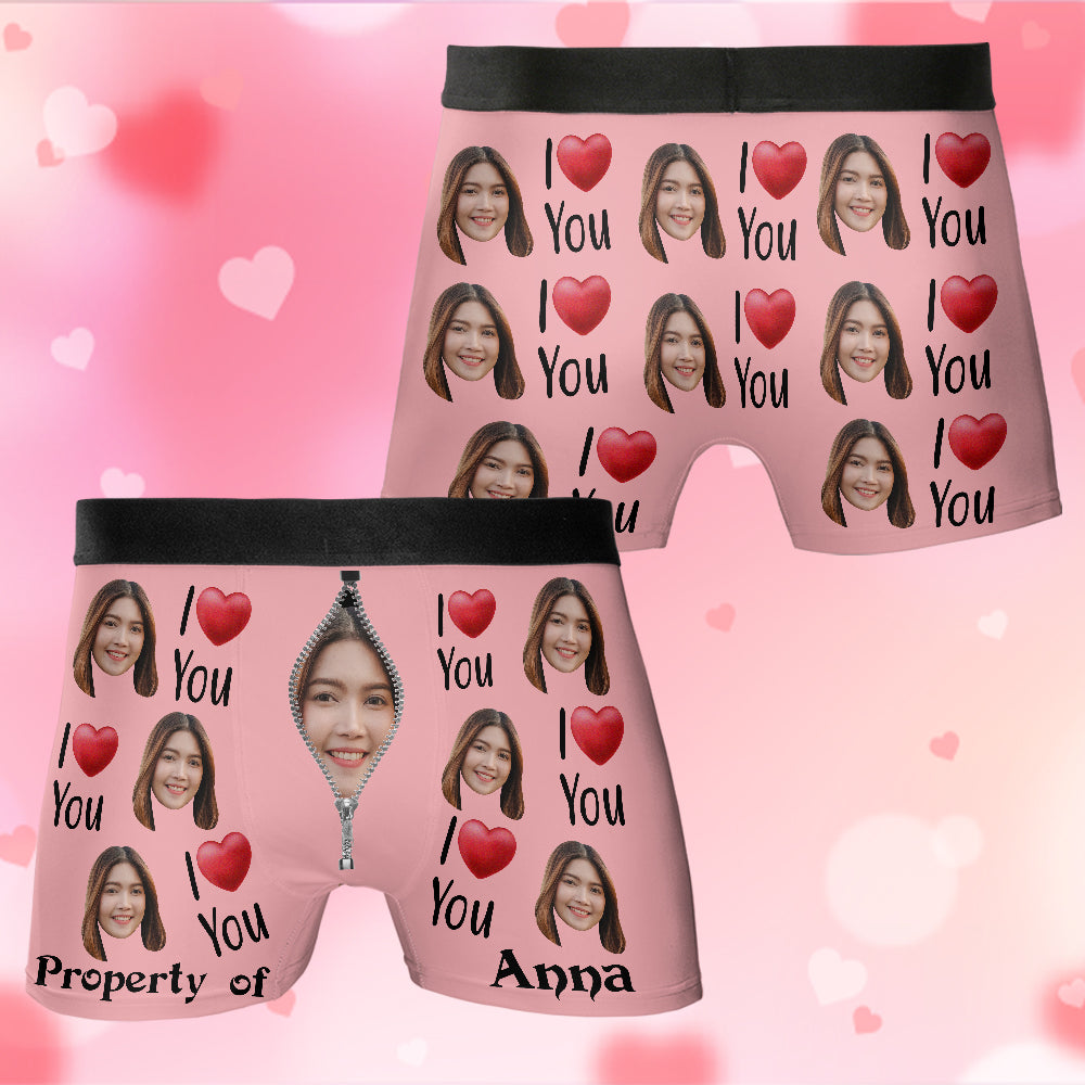 Property Of Girlfriends Personalized Photo Men's Boxer Briefs, Custom Muti-Face Boxer For Husband, Custom Face Underwear, Valentine's Day Gift