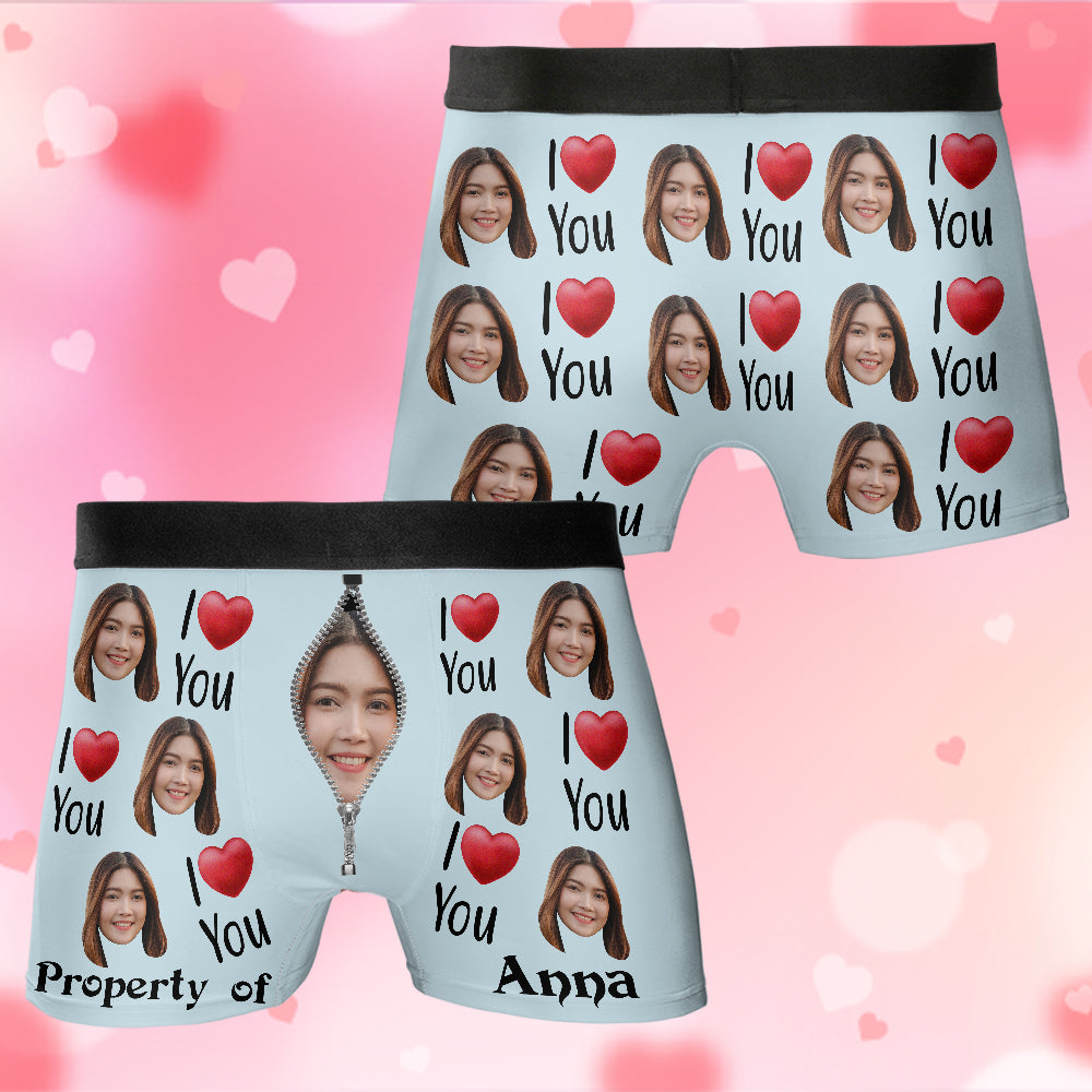Property Of Girlfriends Personalized Photo Men's Boxer Briefs, Custom Muti-Face Boxer For Husband, Custom Face Underwear, Valentine's Day Gift