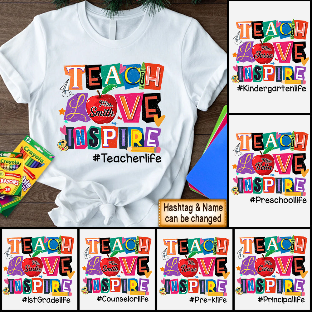 Personalized Shirt Teach Love Inspire Ransom Note Teacher Shirt Hk10