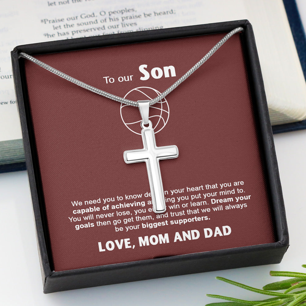 Personalized To Our Basketball Son Necklace From Mom And Dad Gift For Son - We Need You To Know Deep In Your Heart Cuban Link Chain Necklace