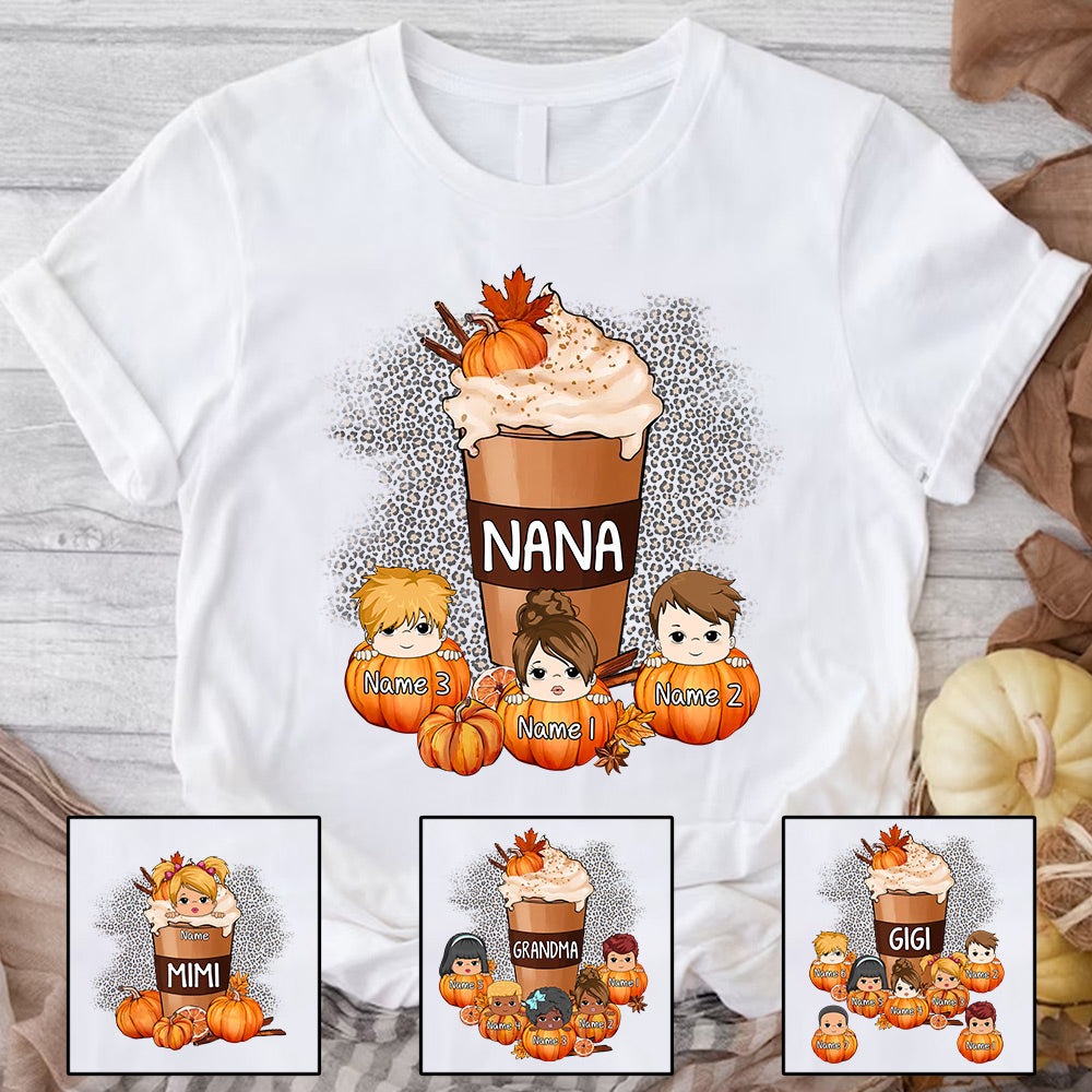 Grandma Mom Pumpkin Spice Latte Personalized Shirt - Fall Coffee Drink