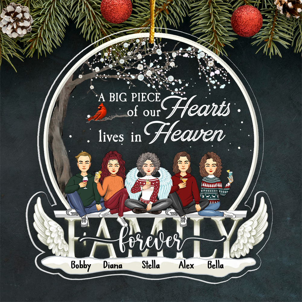 Christmas In Heaven Ornament - A Big Piece Of Our Heart Lives In Heaven Personalized Christmas Memorial Acrylic Ornament