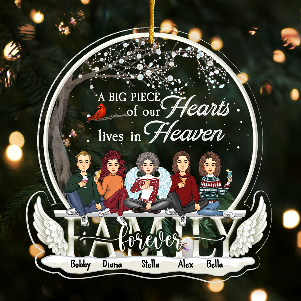 Christmas In Heaven Ornament - A Big Piece Of Our Heart Lives In Heaven Personalized Christmas Memorial Acrylic Ornament