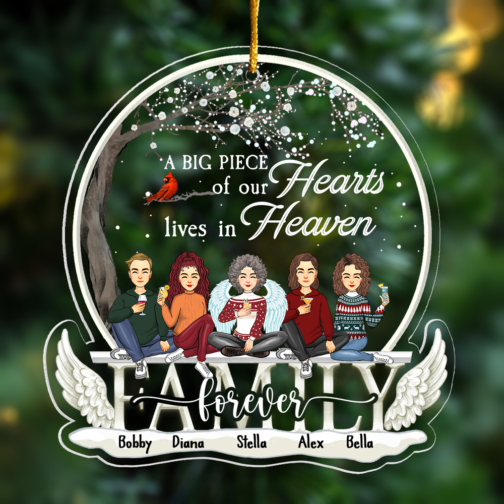 Christmas In Heaven Ornament - A Big Piece Of Our Heart Lives In Heaven Personalized Christmas Memorial Acrylic Ornament