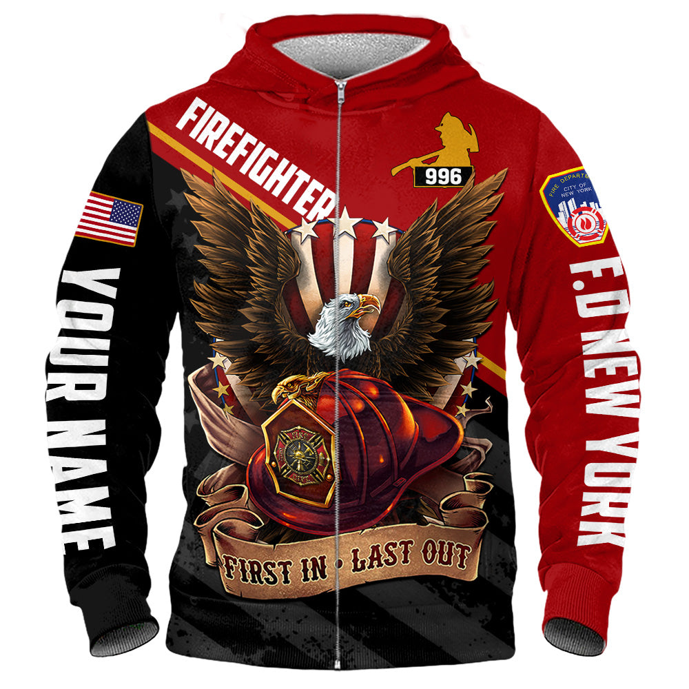 Custom Shirt Gift For Firefighter - Personalized Gifts For Fireman - First In Last Out Bald Eagle Shirt H2511