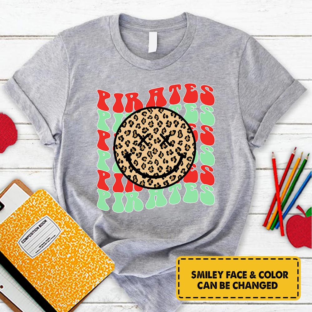 Personalized Pirates Leopard Smiley Face T-Shirt For Teacher