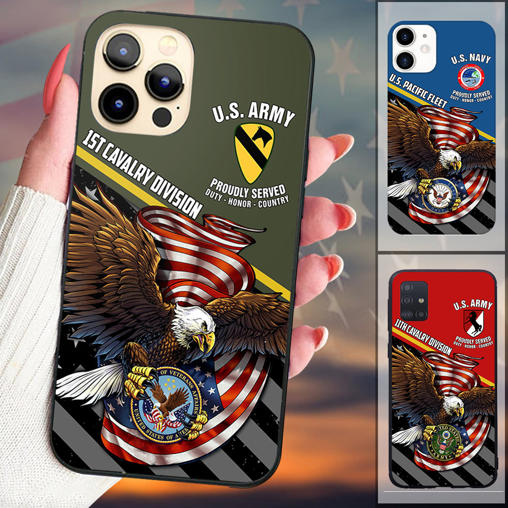 Custom Branch Division Rank Proudly Served Duty Honor Country Eagle Personalized Phone Case For Veterans K1702