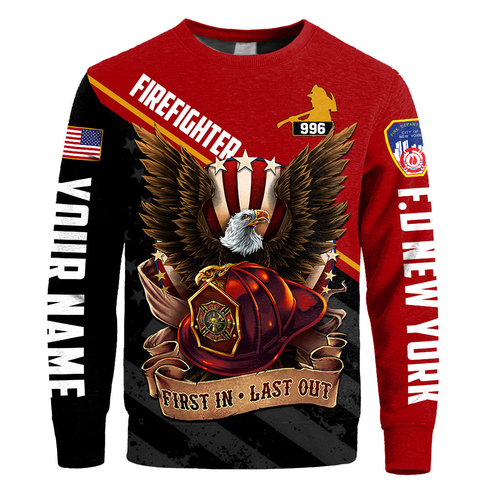 Custom Shirt Gift For Firefighter - Personalized Gifts For Fireman - First In Last Out Bald Eagle Shirt H2511