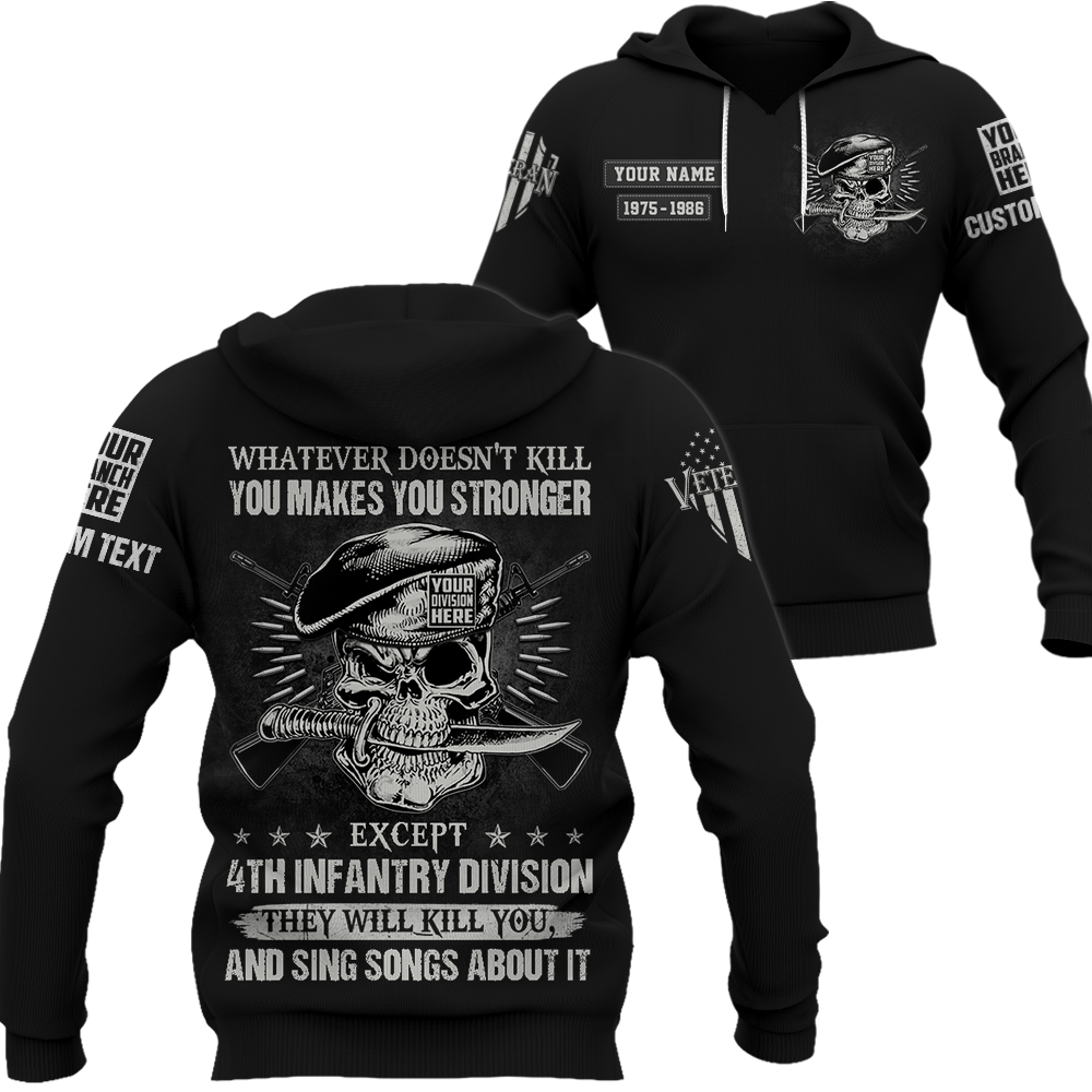 Whatever Doesn't Kill You Makes You Stronger Except Military Division Veteran Skull All Over Print Shirt K1702