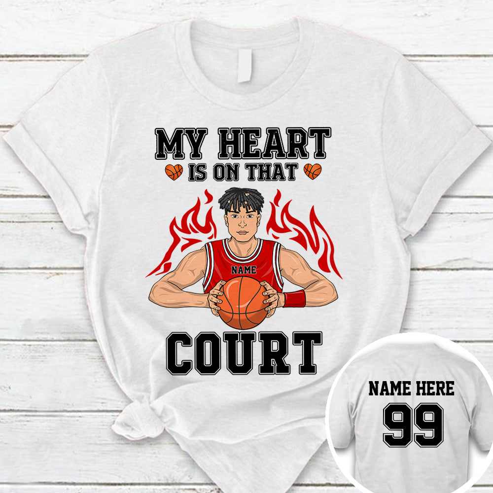Personalized My Heart Is On That Court Basketball Shirt Custom Name And Number Basketball Shirt