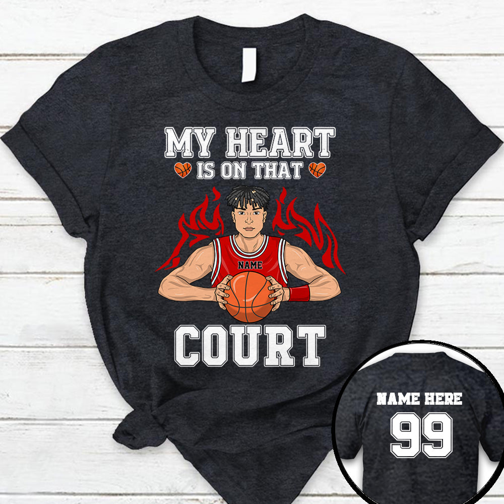 Personalized My Heart Is On That Court Basketball Shirt Custom Name And Number Basketball Shirt