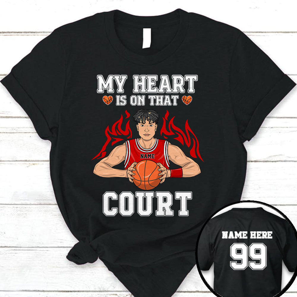 Personalized My Heart Is On That Court Basketball Shirt Custom Name And Number Basketball Shirt
